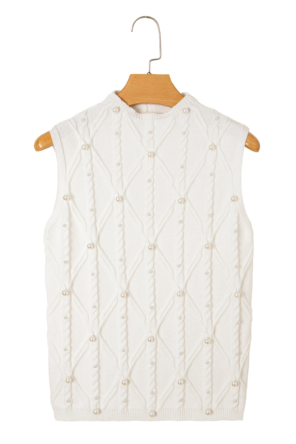 White Pearled High Neck Textured Knit Sweater Vest-TOPS / DRESSES-[Adult]-[Female]-2022 Online Blue Zone Planet