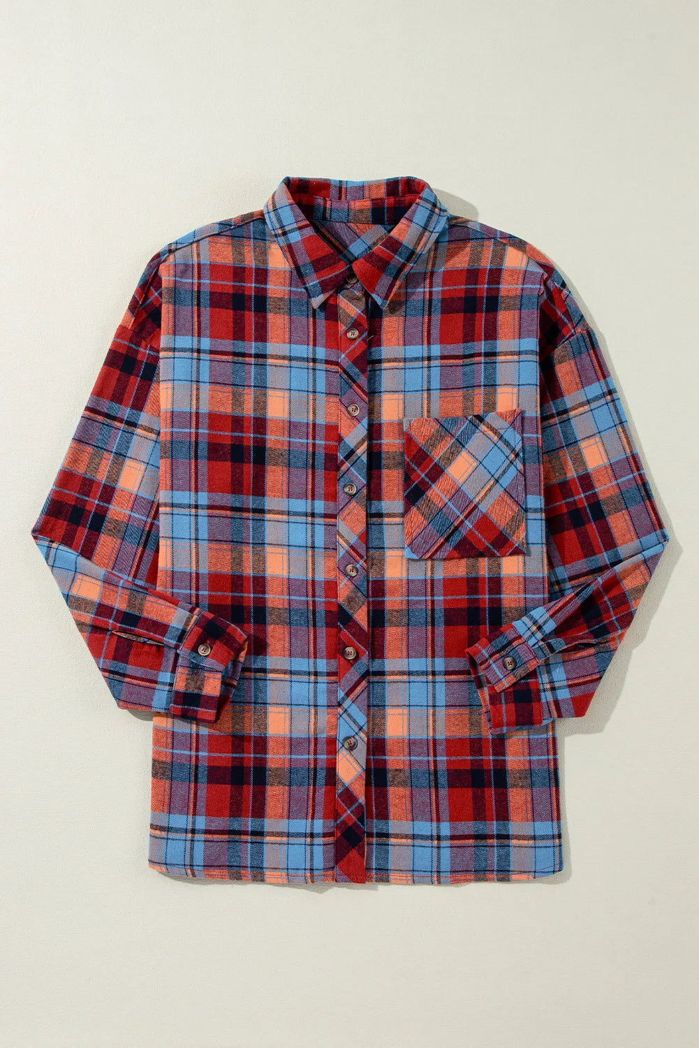 Plaid Collared Neck Long Sleeve Shirt-TOPS / DRESSES-[Adult]-[Female]-2022 Online Blue Zone Planet