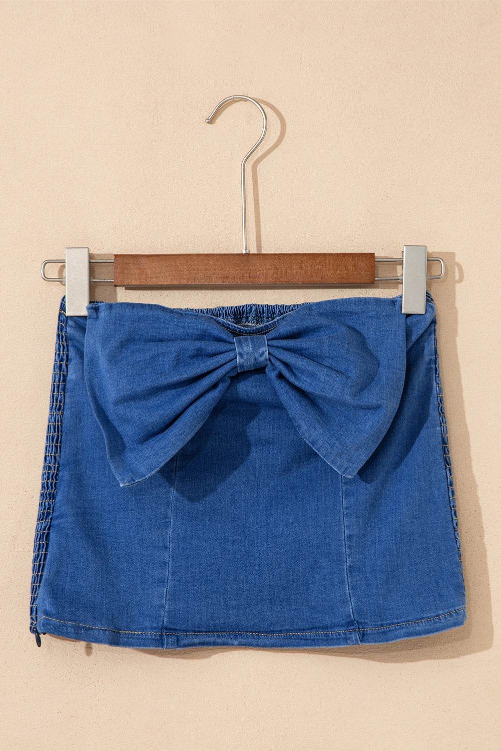 Sail Blue Vintage Bow Front Smocked Back Denim Tube Top-Tops/Tank Tops-[Adult]-[Female]-2022 Online Blue Zone Planet