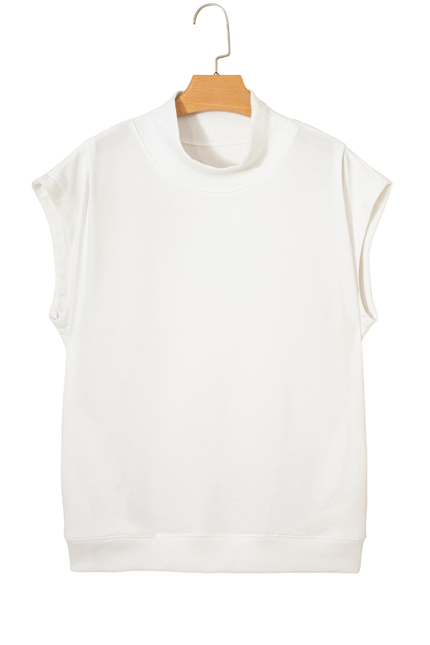 Black Solid Color High Neck Cap Sleeve Loose Top-Tops/Tops & Tees-[Adult]-[Female]-2022 Online Blue Zone Planet