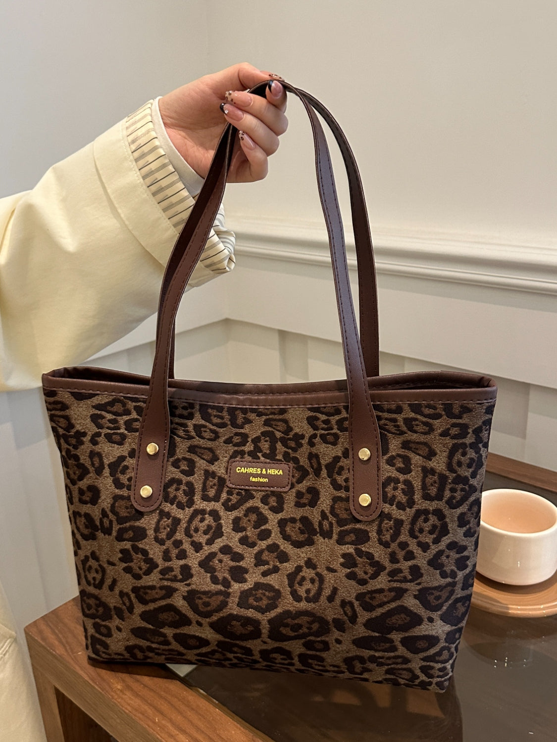 Leopard Polyester Tote Bag-HANDBAGS-[Adult]-[Female]-2022 Online Blue Zone Planet