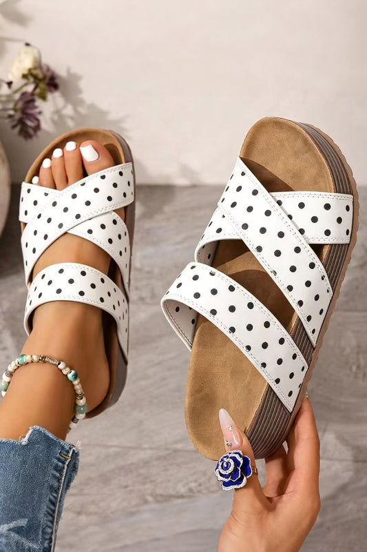 White Polka Dot Crossed Band Soft Suede Platform Slippers-Shoes & Bags/Slippers-[Adult]-[Female]-White-37-2022 Online Blue Zone Planet
