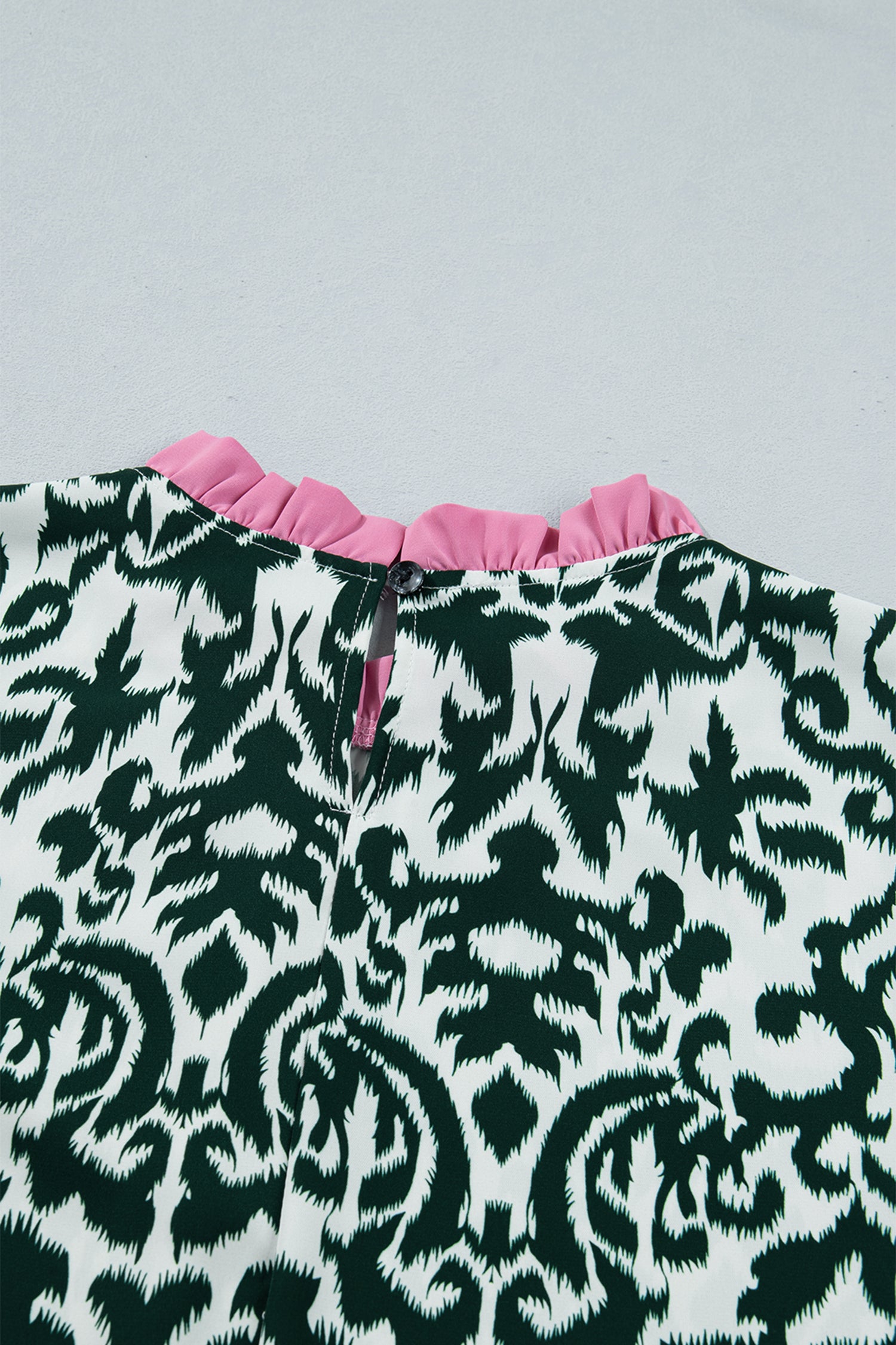 Green Damask Print Ruffled Color Block Detail Half Sleeve Blouse-Tops/Blouses & Shirts-[Adult]-[Female]-2022 Online Blue Zone Planet