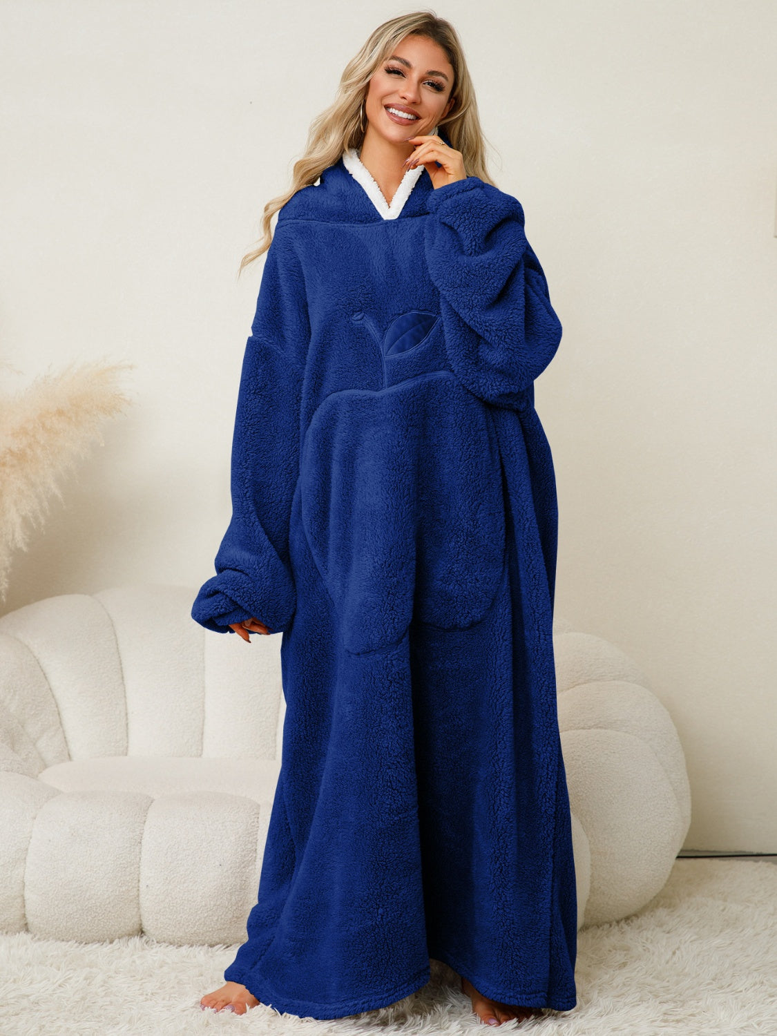 Pocketed Contrast Long Sleeve Hooded Lounge Dress-BOTTOMS SIZES SMALL MEDIUM LARGE-[Adult]-[Female]-2022 Online Blue Zone Planet