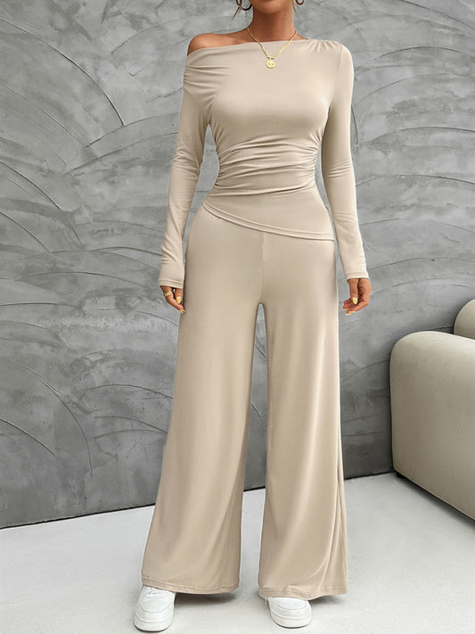 Long Sleeve Top and Wide Leg Pants Set-TOPS / DRESSES-[Adult]-[Female]-Cream-S-2022 Online Blue Zone Planet