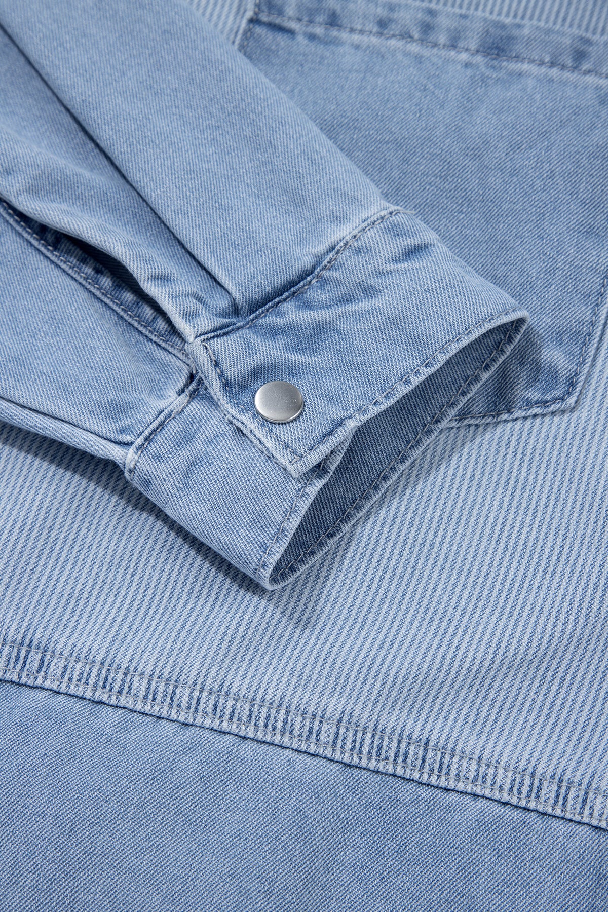 Beau Blue Lightweight Denim Striped Patchwork Button Down Shacket-Tops/Blouses & Shirts-[Adult]-[Female]-2022 Online Blue Zone Planet