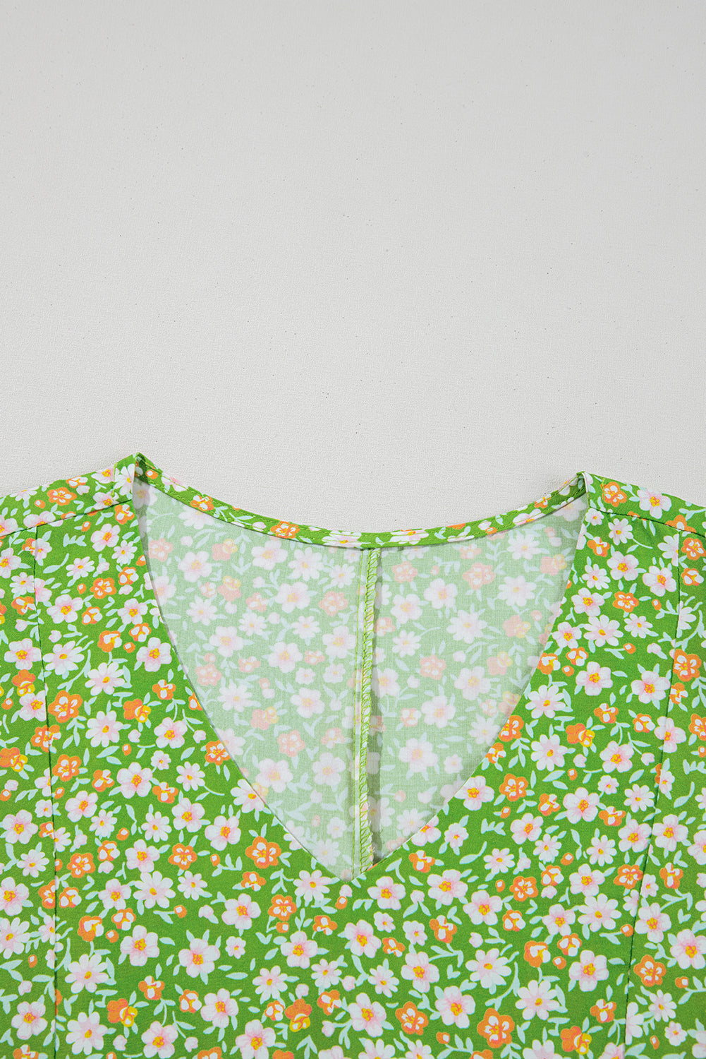 Green Floral Print Ruffle Sleeve V Neck Blouse Top-Tops/Blouses & Shirts-[Adult]-[Female]-2022 Online Blue Zone Planet