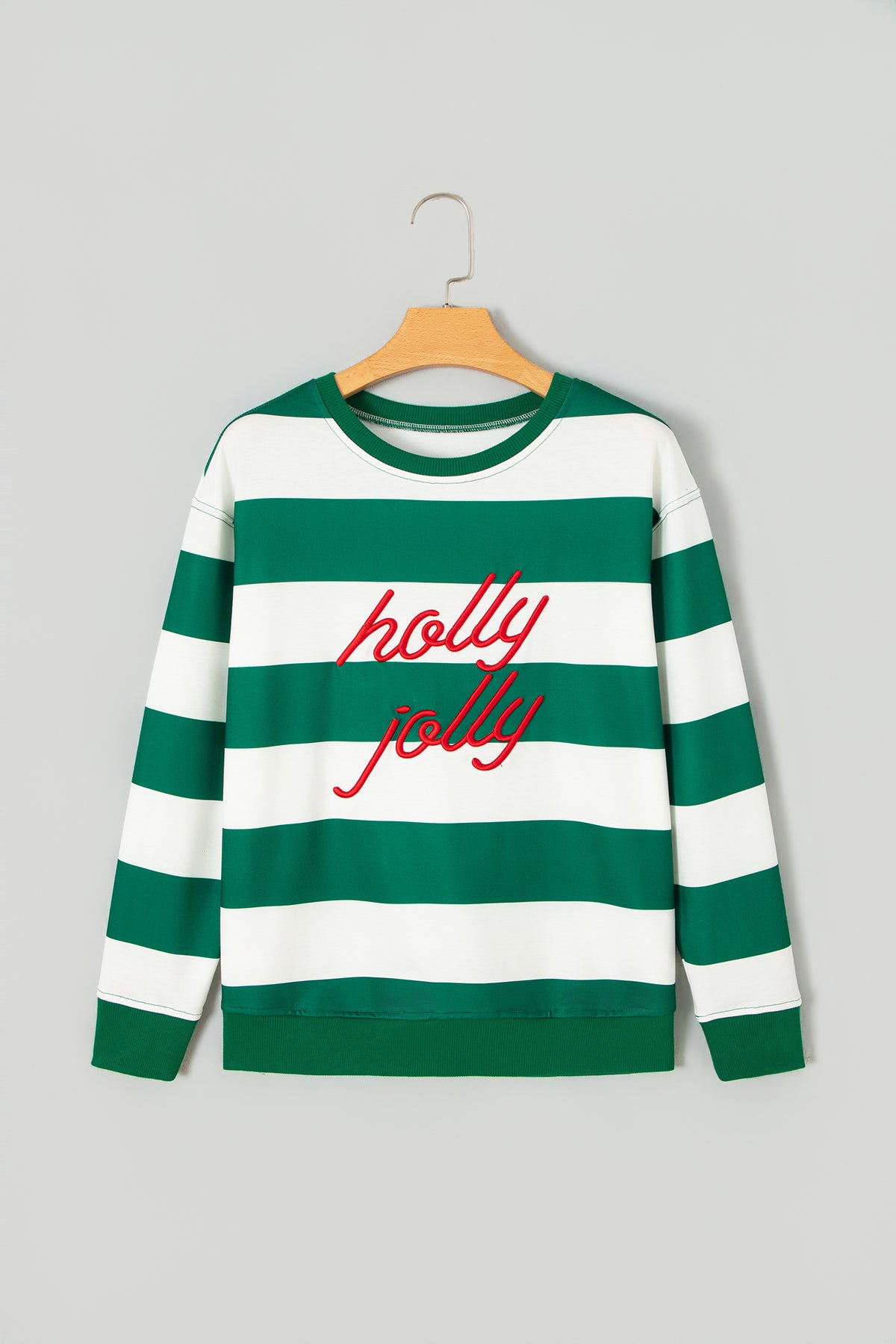 Red Stripe holly jolly Letter Embroidered Pullover Sweatshirt-Tops/Sweatshirts & Hoodies-[Adult]-[Female]-2022 Online Blue Zone Planet