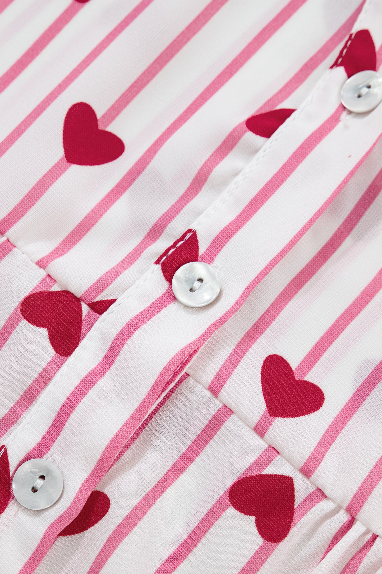 Pink Stripe Textured Heart Print Long Flounce Sleeve Shirt-Tops/Blouses & Shirts-[Adult]-[Female]-2022 Online Blue Zone Planet