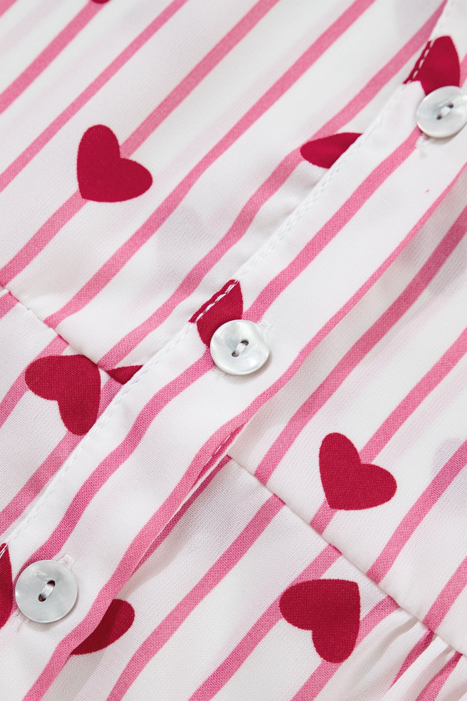 Pink Stripe Textured Heart Print Long Flounce Sleeve Shirt-Tops/Blouses & Shirts-[Adult]-[Female]-2022 Online Blue Zone Planet