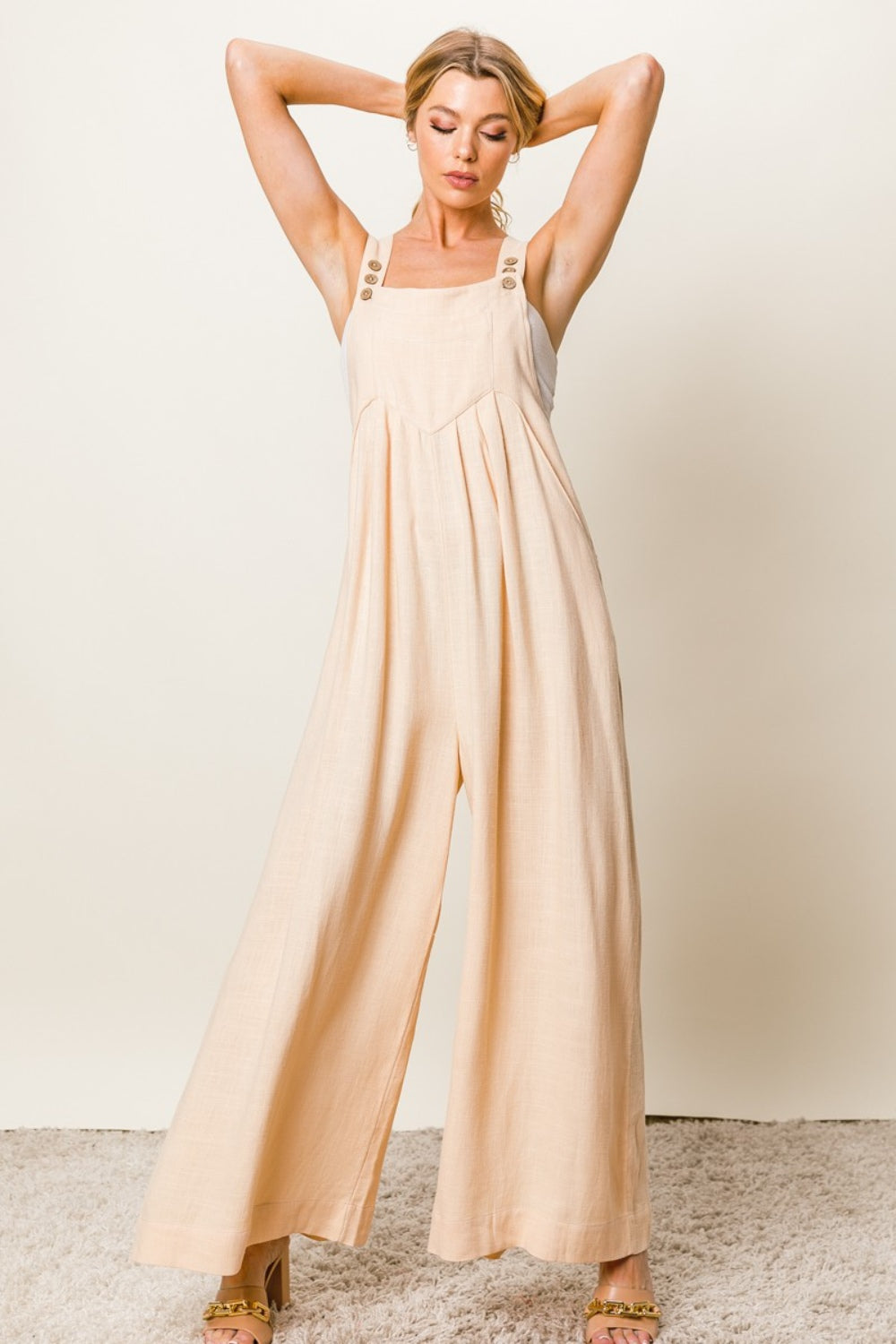 BiBi Texture Sleeveless Wide Leg Jumpsuit-[Adult]-[Female]-2022 Online Blue Zone Planet