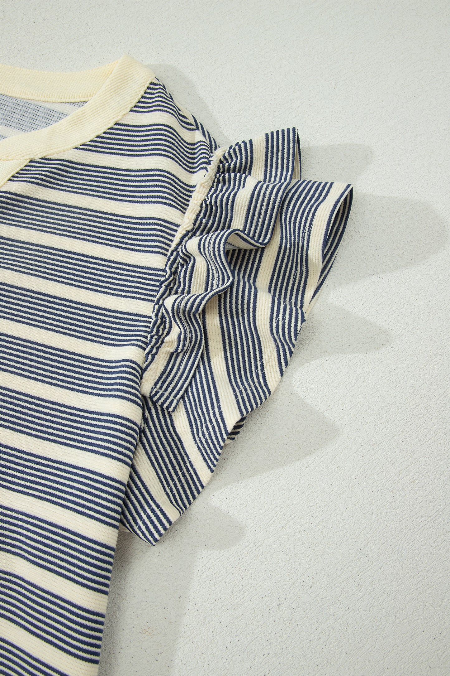 Blue Stripe Plus Size Contrast Trim Button V Neck Ruffle Sleeve Shift Dress-TOPS / DRESSES-[Adult]-[Female]-2022 Online Blue Zone Planet