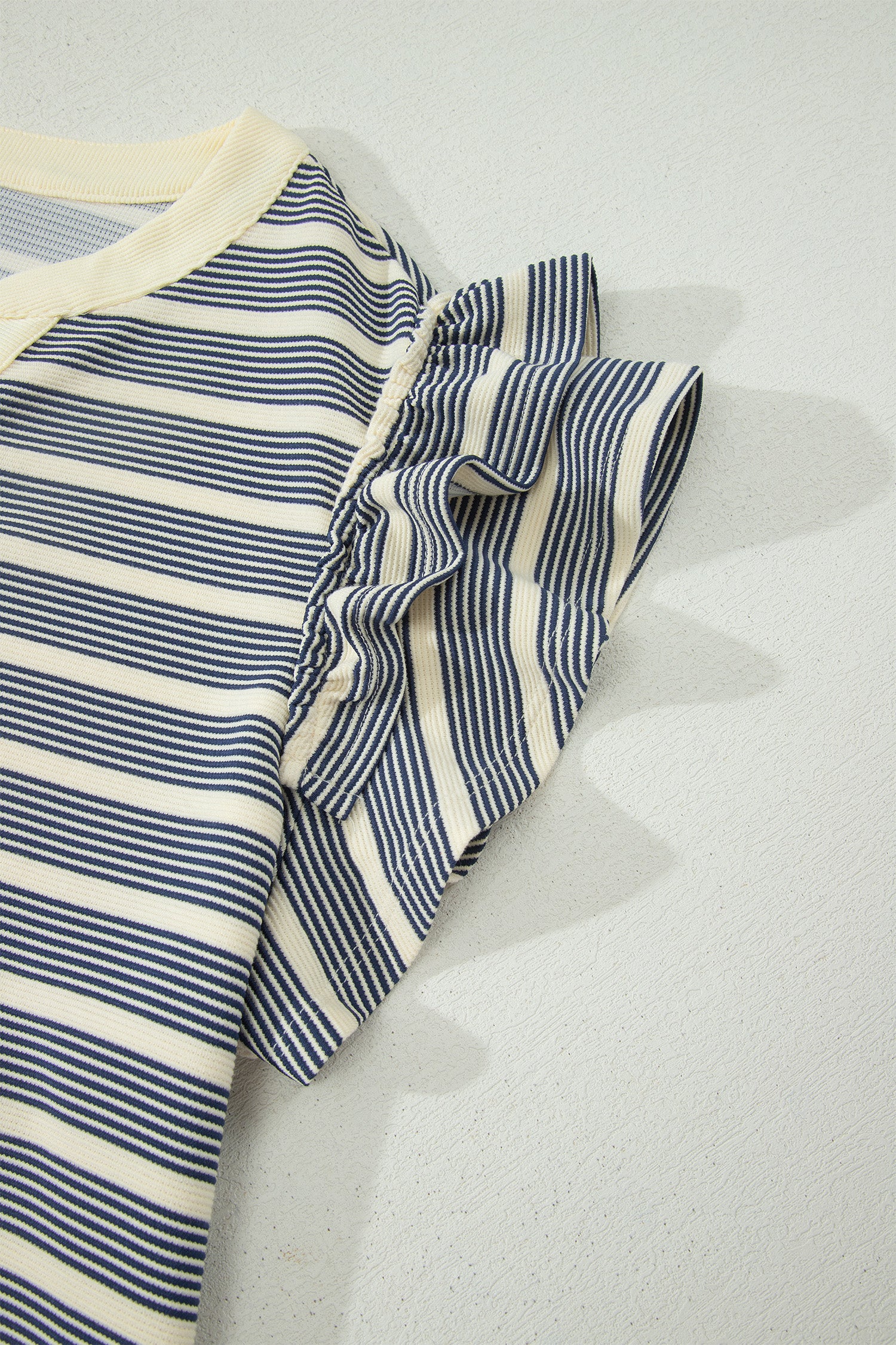 Blue Stripe Plus Size Contrast Trim Button V Neck Ruffle Sleeve Shift Dress-TOPS / DRESSES-[Adult]-[Female]-2022 Online Blue Zone Planet