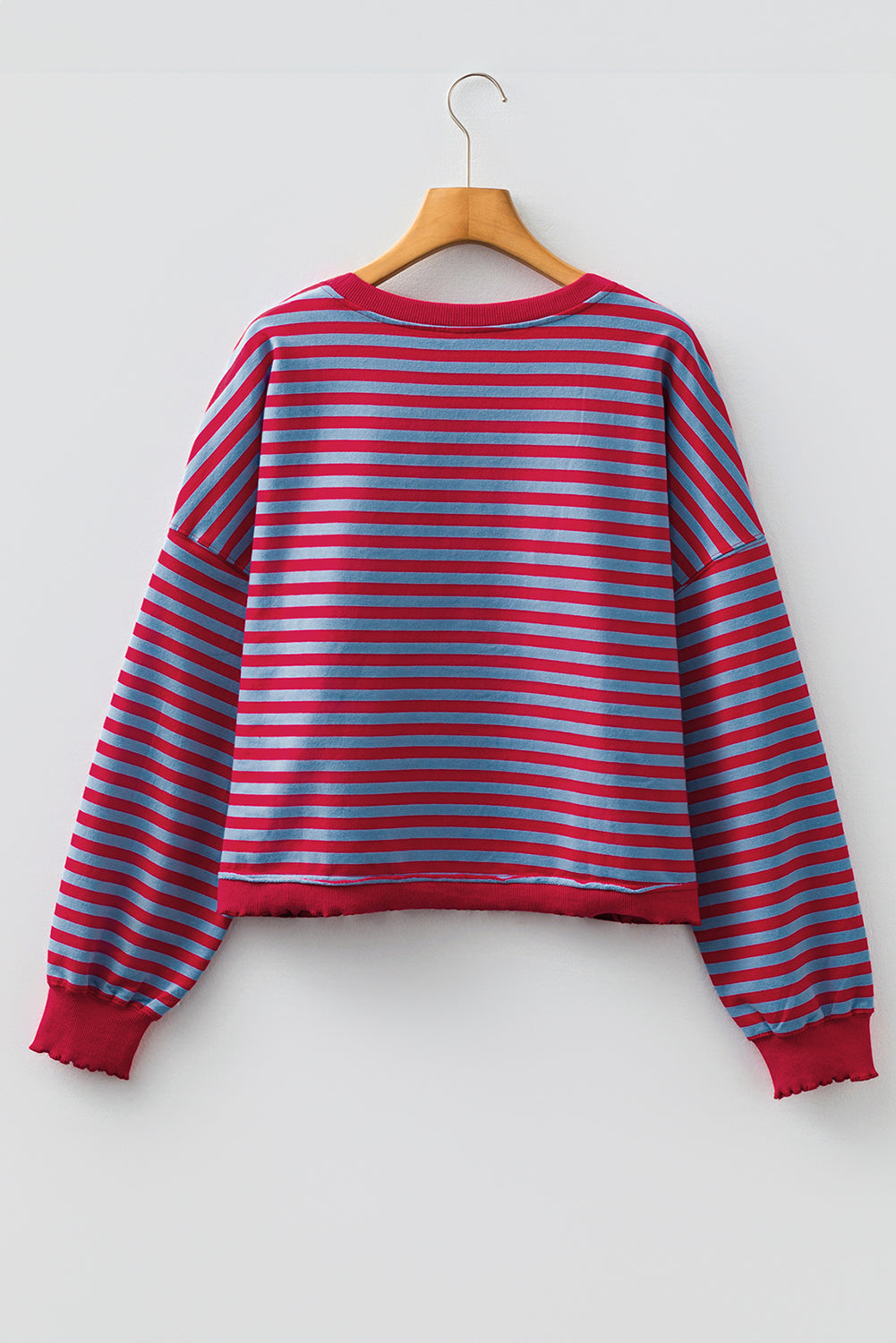 Red Stripe Exposed Seam Contrast Ribbed Trim Oversize Sweatshirt-Tops/Sweatshirts & Hoodies-[Adult]-[Female]-2022 Online Blue Zone Planet