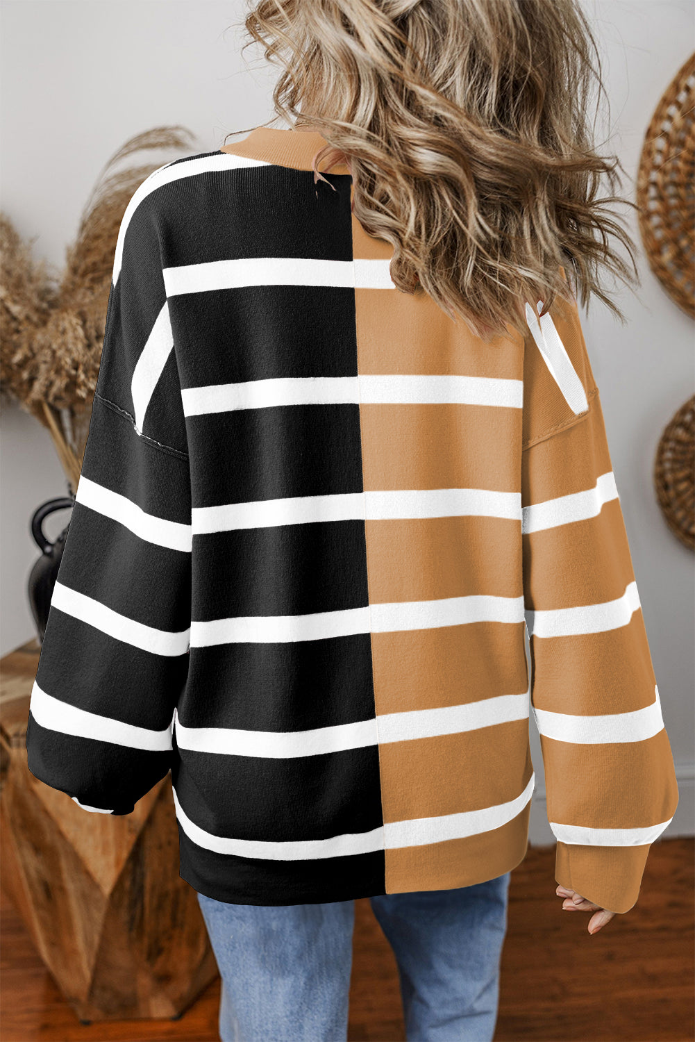 Blue Stripe Colorblock Oversized Sweater-TOPS / DRESSES-[Adult]-[Female]-2022 Online Blue Zone Planet