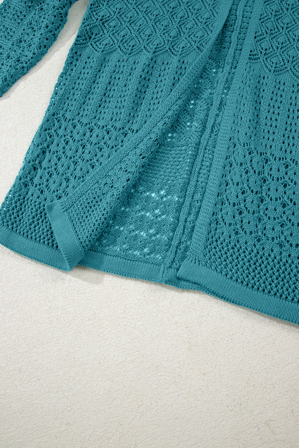 Lapis Mix Pattern Hollowed Knit Open Front Cardigan-TOPS / DRESSES-[Adult]-[Female]-2022 Online Blue Zone Planet