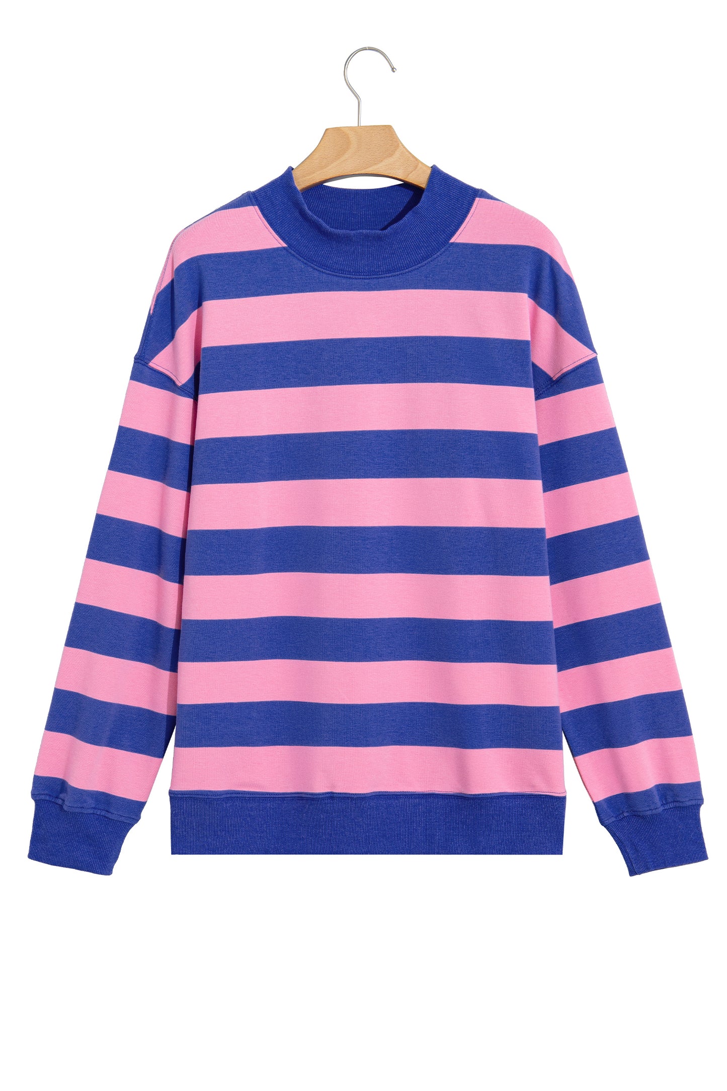 Rose Stripe Colorblock Mock Neck Relaxed Sweatshirt-Tops/Sweatshirts & Hoodies-[Adult]-[Female]-2022 Online Blue Zone Planet