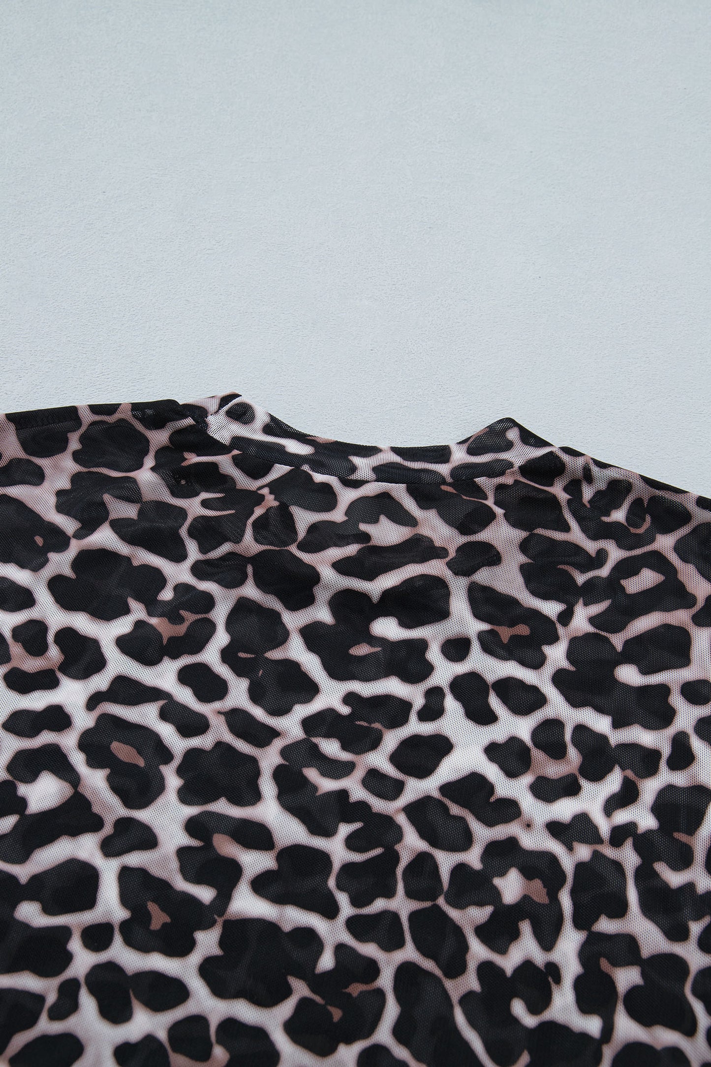 Khaki Leopard Print Sheer Mesh Short Sleeve Top-Tops/Tops & Tees-[Adult]-[Female]-2022 Online Blue Zone Planet