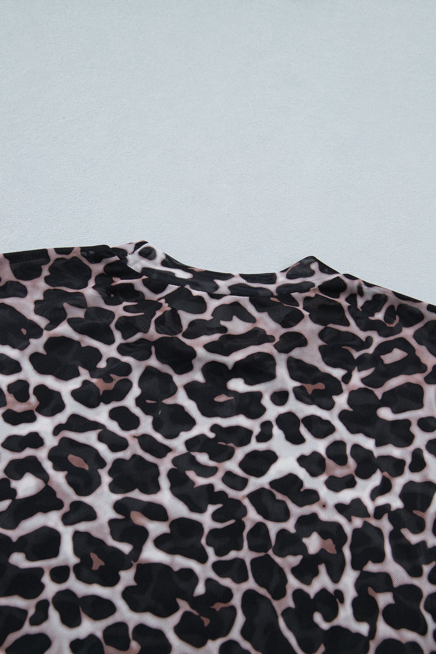Khaki Leopard Print Sheer Mesh Short Sleeve Top-Tops/Tops & Tees-[Adult]-[Female]-2022 Online Blue Zone Planet