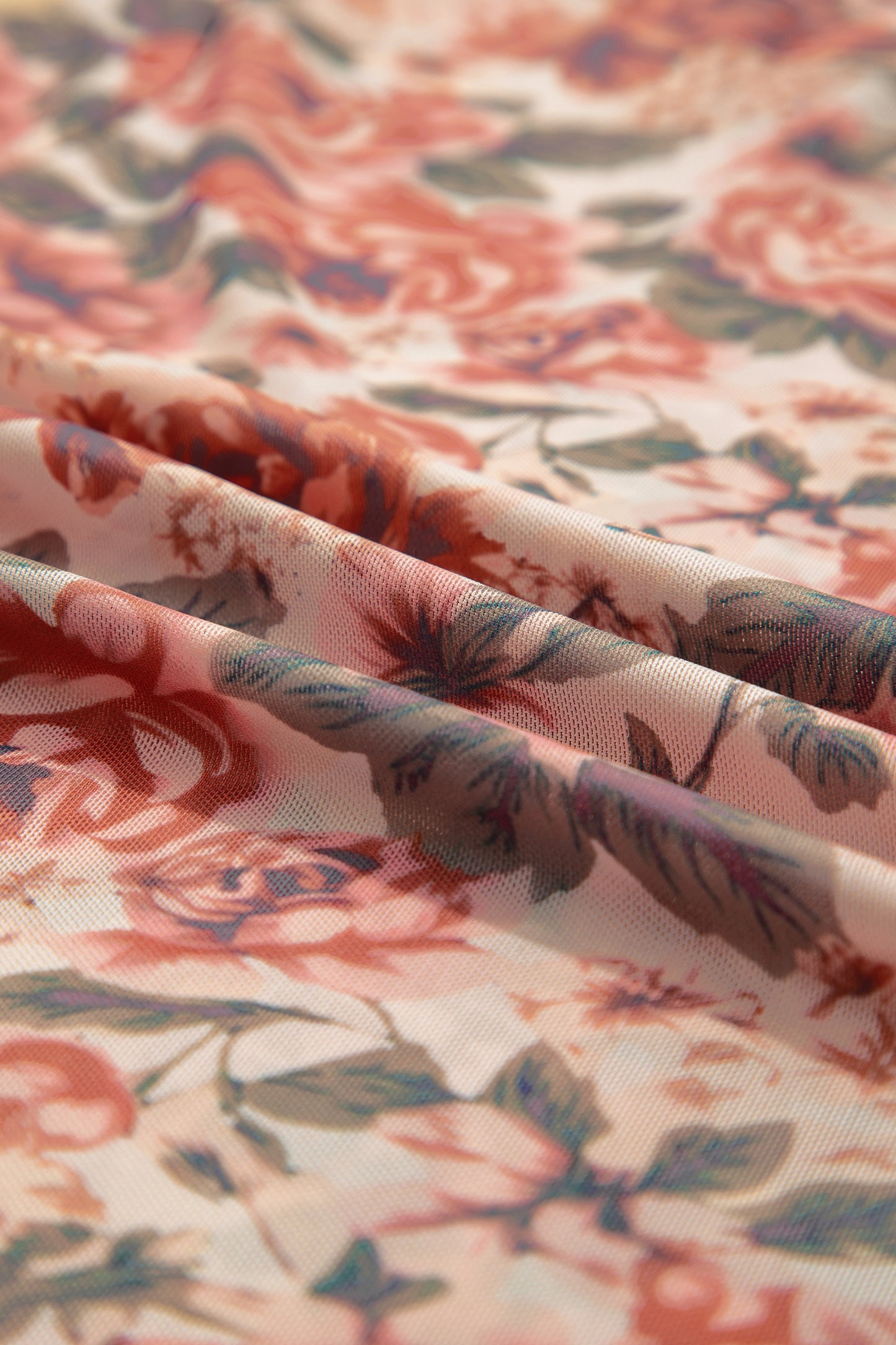 White Retro Floral Print Mock Neck Mesh Long Sleeve Top-Tops/Long Sleeve Tops-[Adult]-[Female]-2022 Online Blue Zone Planet