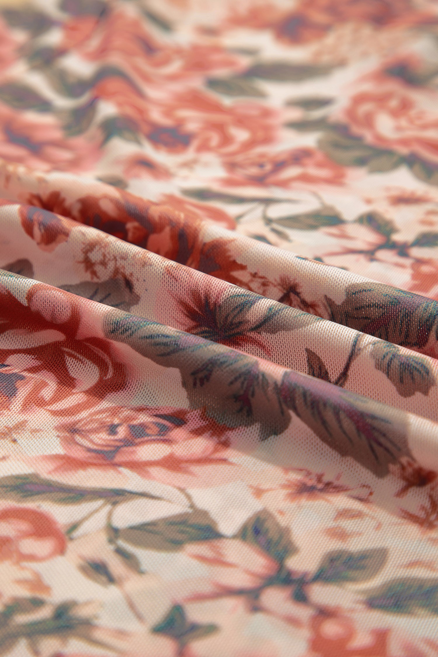 White Retro Floral Print Mock Neck Mesh Long Sleeve Top-Tops/Long Sleeve Tops-[Adult]-[Female]-2022 Online Blue Zone Planet