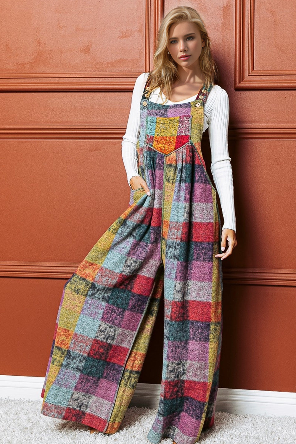 Double Take Full Size Plaid Sleeveless Wide Leg Jumpsuit-TOPS / DRESSES-[Adult]-[Female]-Multicolored-S-2022 Online Blue Zone Planet