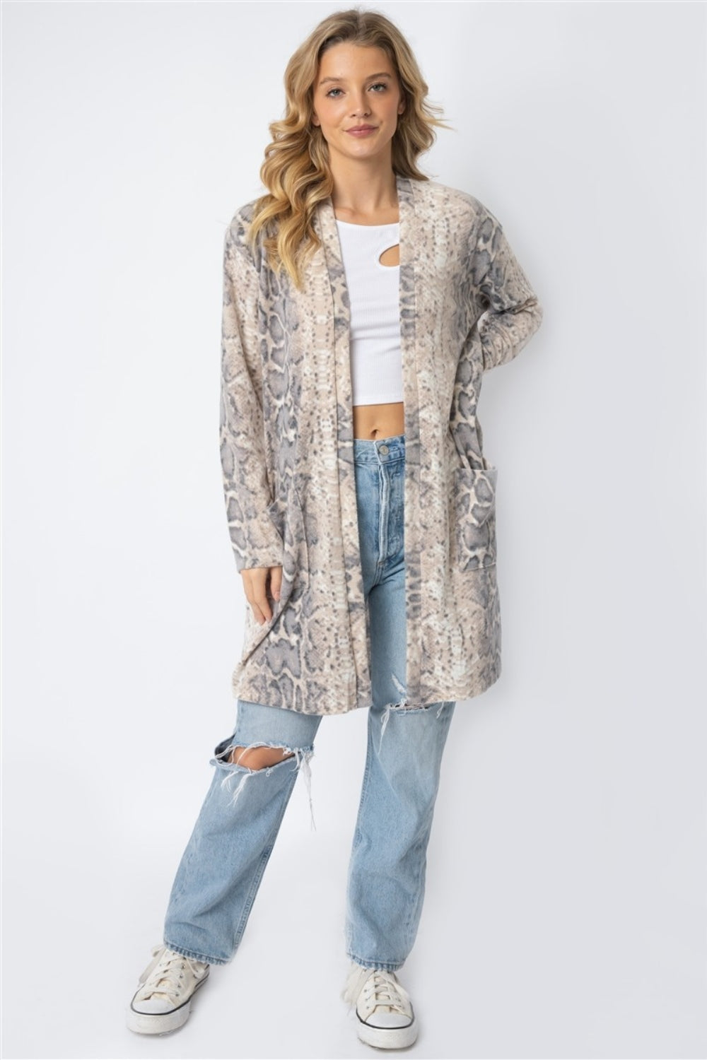 Blue Zone Planet | Cherish Apparel Animal Print Flannel Open Front Longline Cardigan-TOPS / DRESSES-[Adult]-[Female]-2022 Online Blue Zone Planet