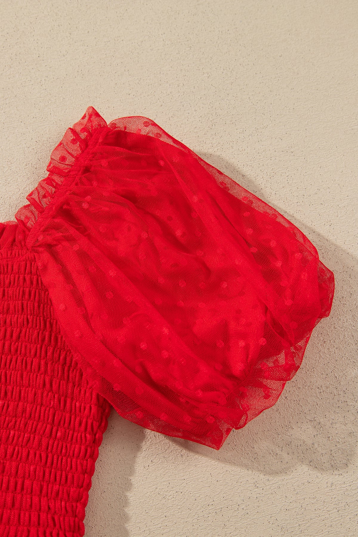 Fiery Red Tiered Tulle Smocked Bodice Puff Sleeve Dress-TOPS / DRESSES-[Adult]-[Female]-2022 Online Blue Zone Planet