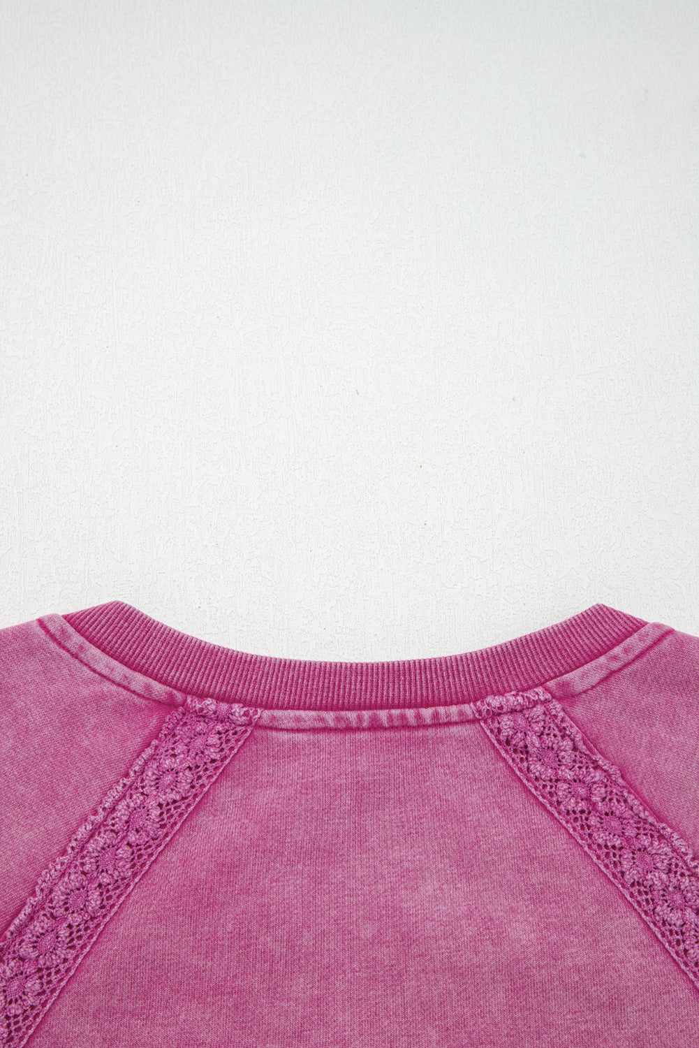 Rose Red Lace Patchwork Detail Notched Neck Mineral Wash Baggy Sweatshirt-Tops/Sweatshirts & Hoodies-[Adult]-[Female]-2022 Online Blue Zone Planet