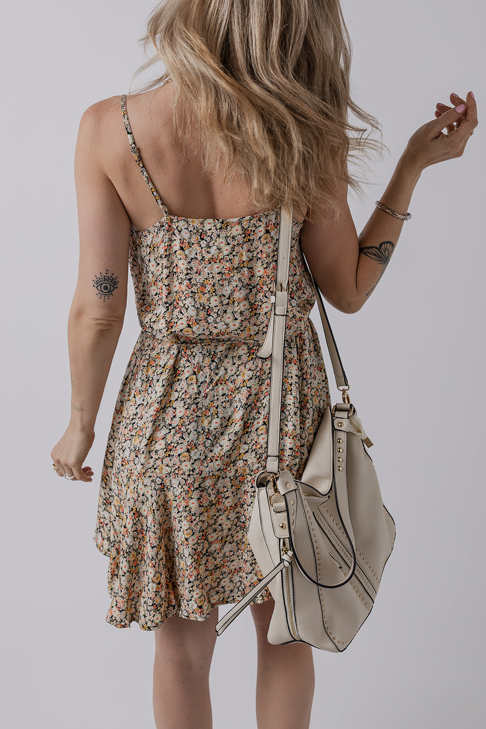 Khaki Boho Floral Printed Tie Waist Flared Sundress-TOPS / DRESSES-[Adult]-[Female]-2022 Online Blue Zone Planet