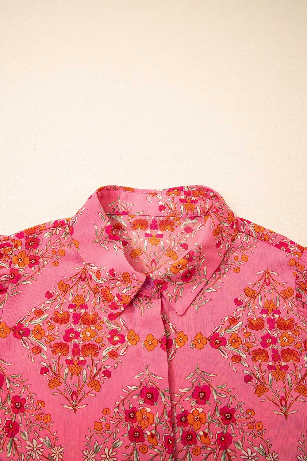 Rose Red Floral Print Wide Short Sleeve Loose Shirt-Tops/Blouses & Shirts-[Adult]-[Female]-2022 Online Blue Zone Planet