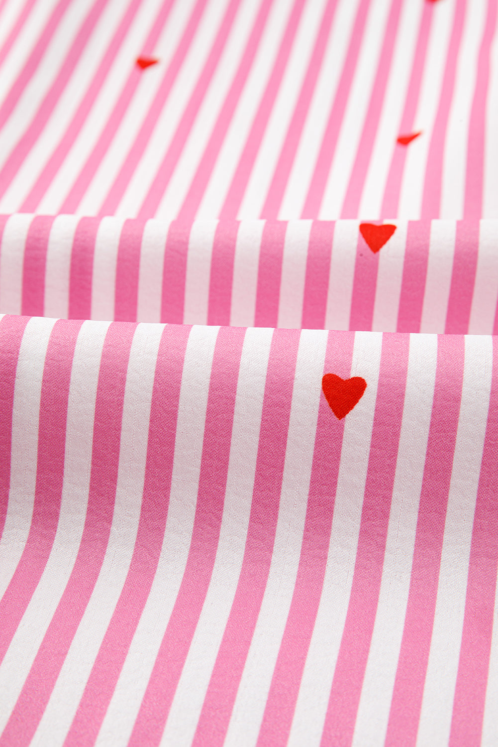 Pink Striped Heart Print Shirt and Shorts Pajama Set-Loungewear Set-[Adult]-[Female]-2022 Online Blue Zone Planet