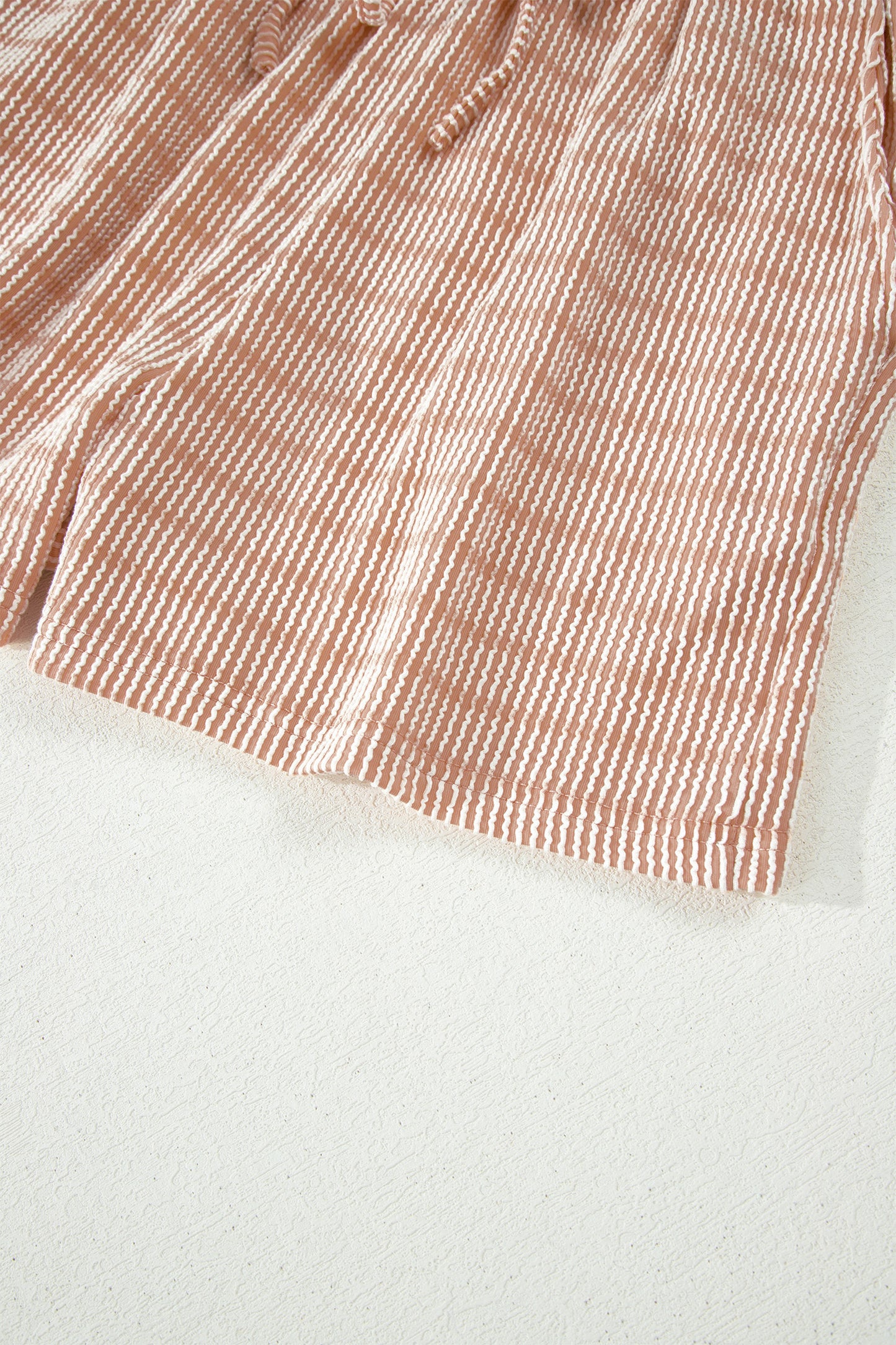 Rose Stripe Raised Rib Loose Tee Drawstring Elastic Waist 2pcs Short Set-Two Piece Sets/Short Sets-[Adult]-[Female]-2022 Online Blue Zone Planet