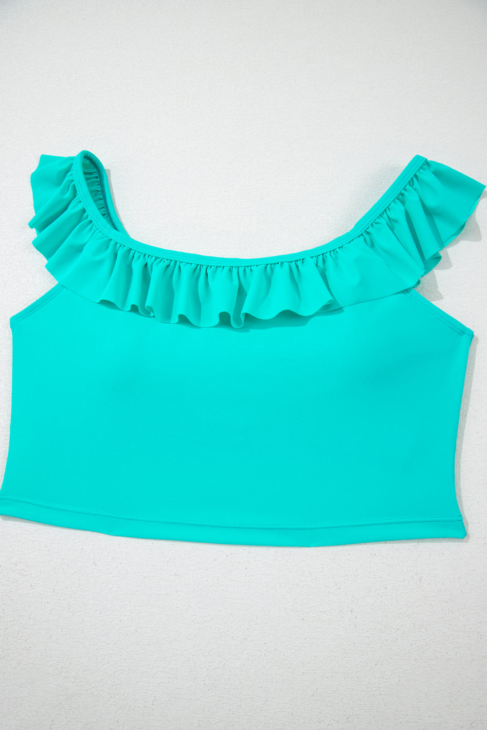 Sea Green Ruffle Square Neck Swim Top and Floral Shorts Bikini Set-Bikini Sets-[Adult]-[Female]-2022 Online Blue Zone Planet
