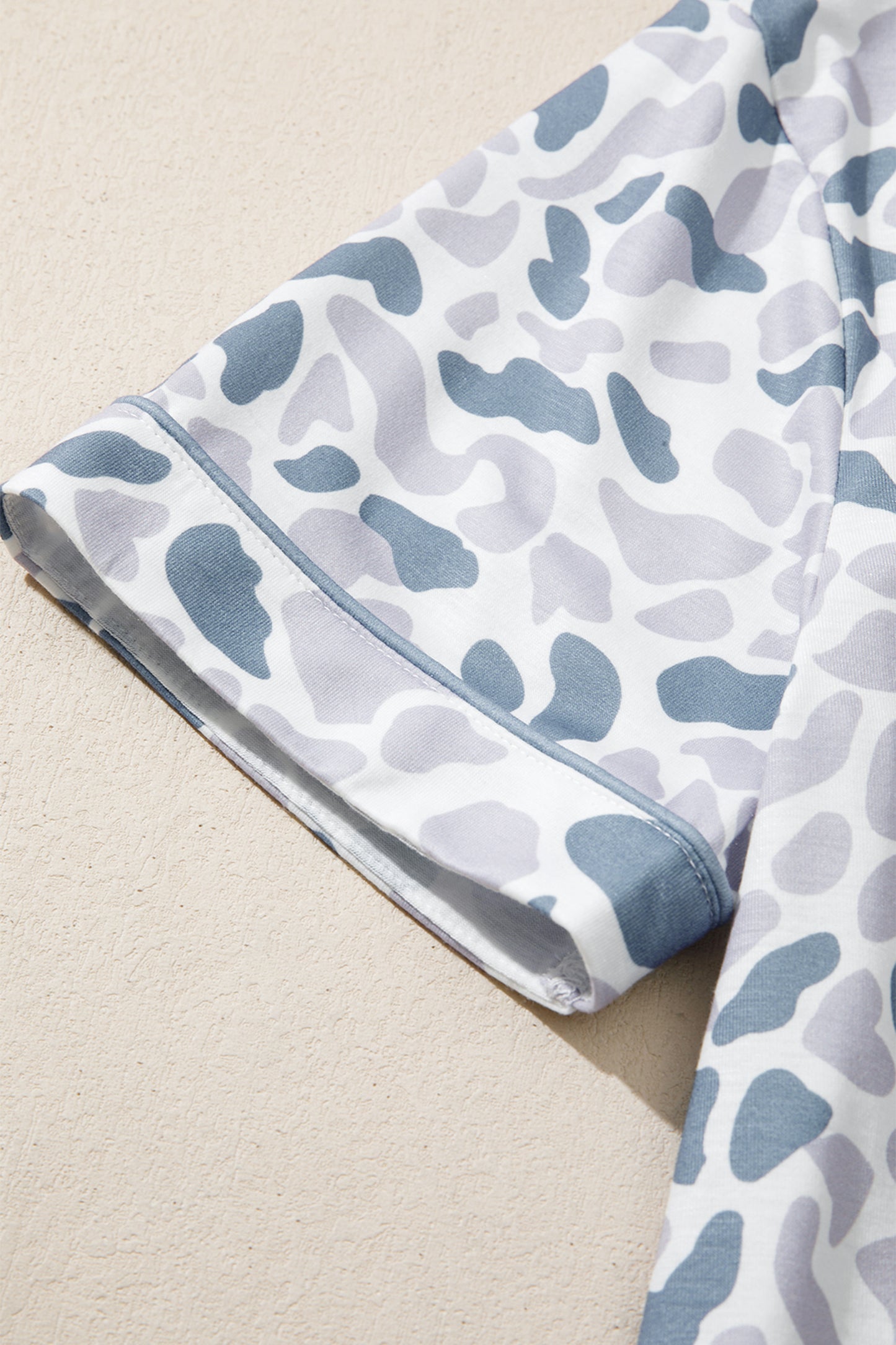 Beige Camouflage Print Lapel Shirt Drawstring 2pcs Short Pajama Set-Loungewear & Sleepwear/Sleepwear-[Adult]-[Female]-2022 Online Blue Zone Planet
