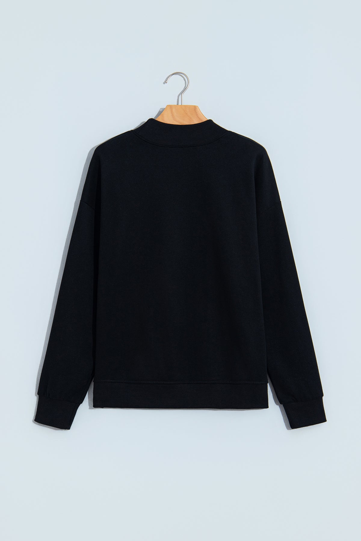 Black Solid Color Oversized Mock Neck Sweatshirt-Tops/Sweatshirts & Hoodies-[Adult]-[Female]-2022 Online Blue Zone Planet