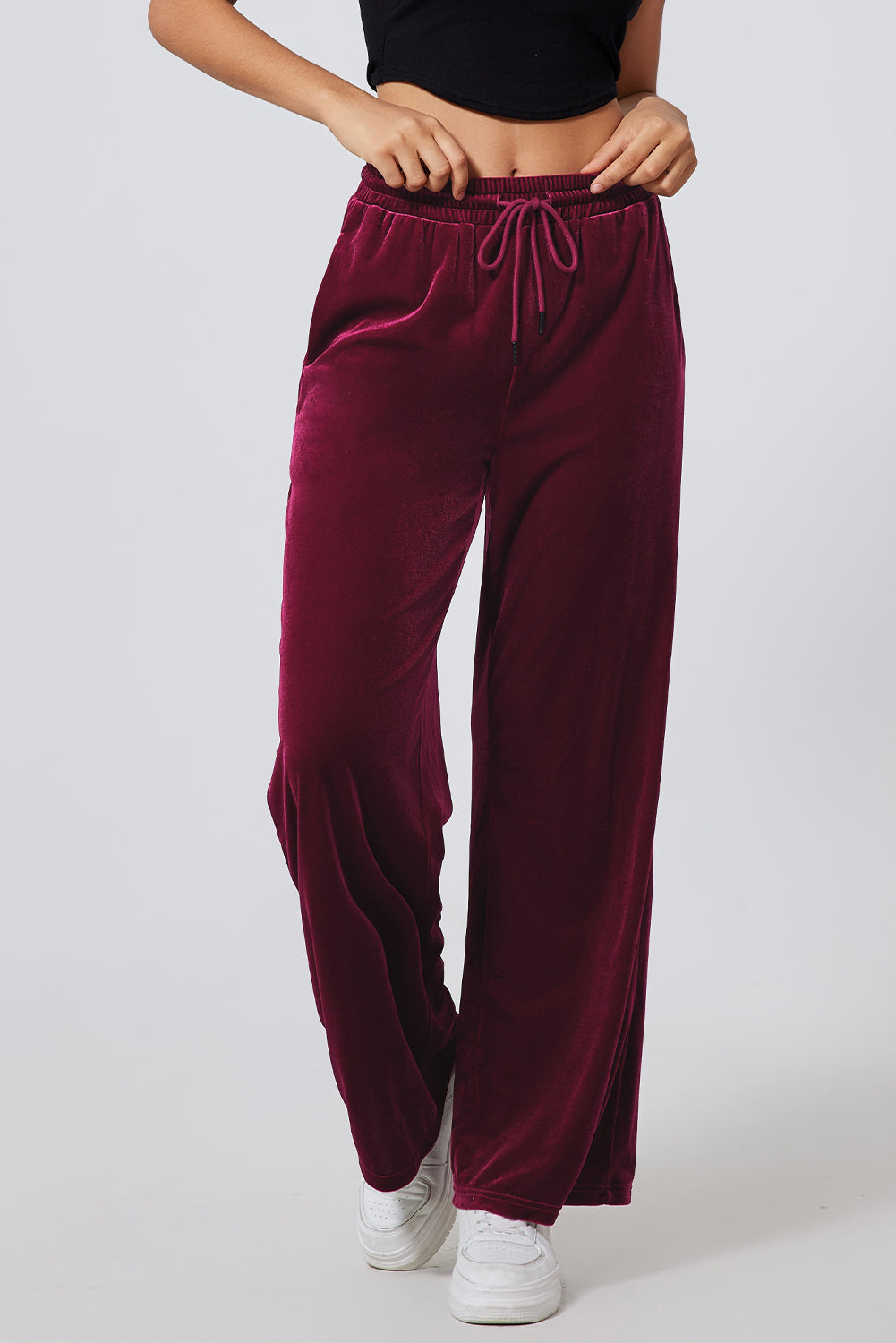 Drawstring Wide Leg Active Pants-BOTTOMS SIZES SMALL MEDIUM LARGE-[Adult]-[Female]-Burgundy-S-2022 Online Blue Zone Planet