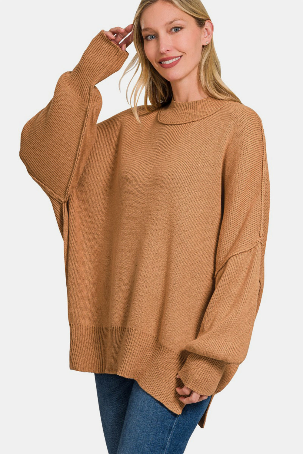 Zenana Side Sit Oversize Sweater-TOPS / DRESSES-[Adult]-[Female]-2022 Online Blue Zone Planet