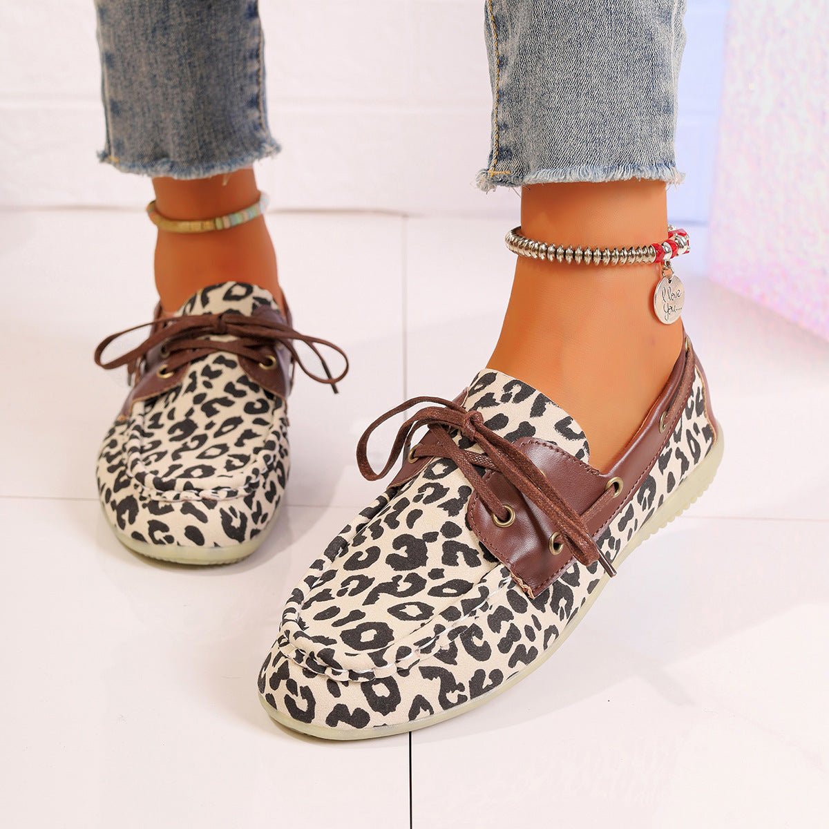 Lace Up Leopard Slip-Ons-BOOTS-[Adult]-[Female]-2022 Online Blue Zone Planet