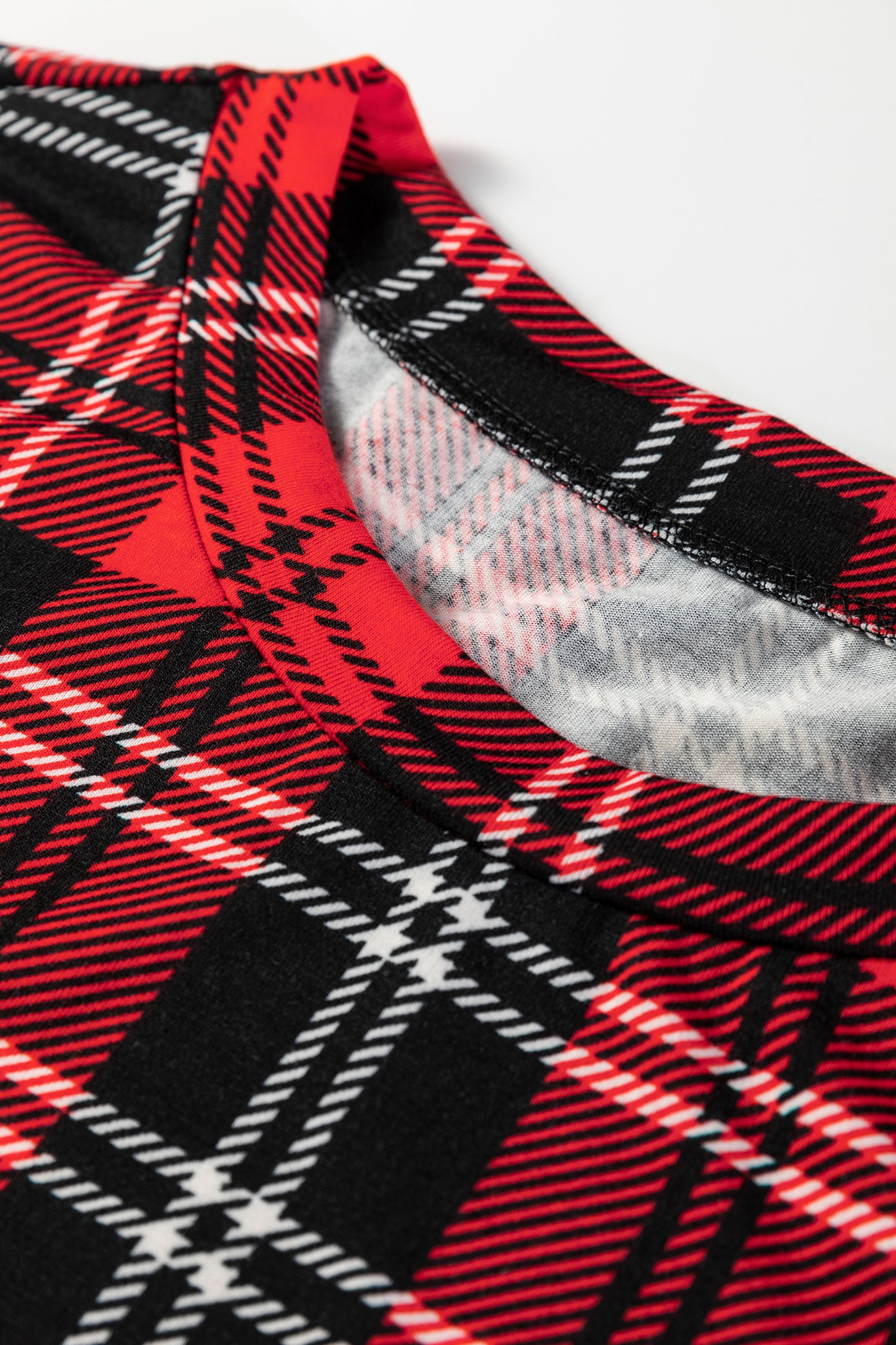 Red Festive Plaid Print Round Neck Long Sleeve and Pants 2 Piece Lounge Set-Loungewear & Sleepwear/Loungewear-[Adult]-[Female]-2022 Online Blue Zone Planet