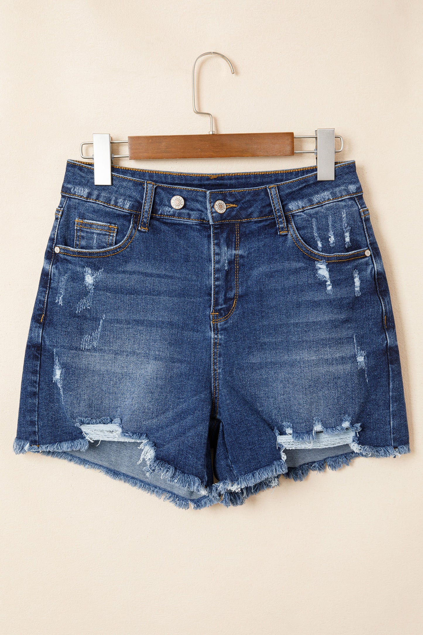 Sail Blue Asymmetric Raw Hem Distressed Whiskery Denim Shorts-Bottoms/Denim Shorts-[Adult]-[Female]-2022 Online Blue Zone Planet