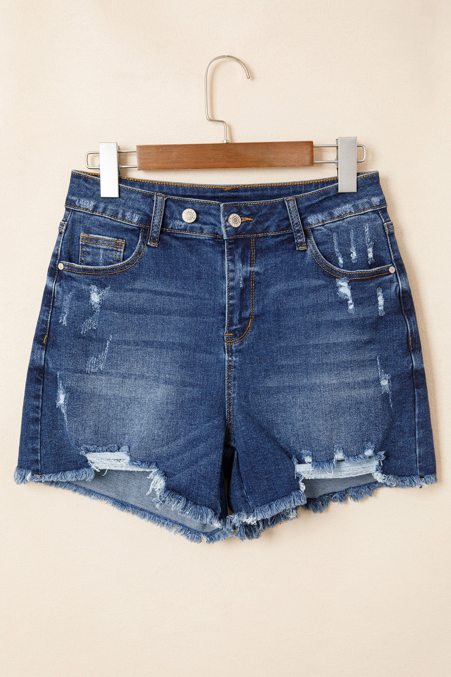 Sail Blue Asymmetric Raw Hem Distressed Whiskery Denim Shorts-Bottoms/Denim Shorts-[Adult]-[Female]-2022 Online Blue Zone Planet