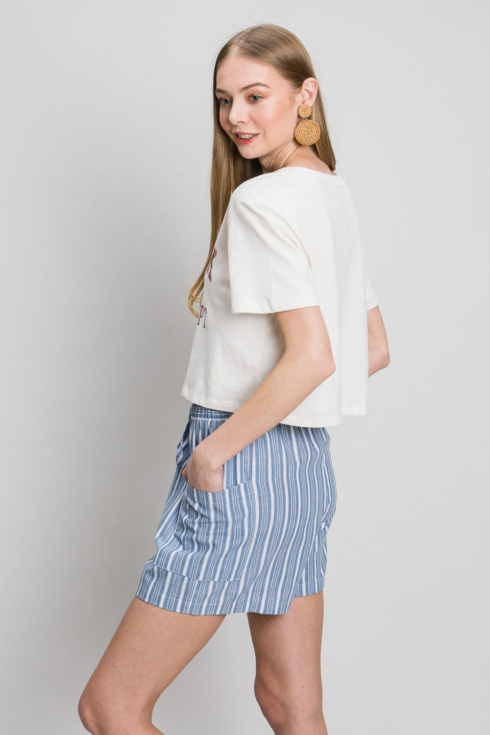 Cotton Bleu by Nu Label Yarn Dye Striped Shorts-BOTTOMS SIZES SMALL MEDIUM LARGE-[Adult]-[Female]-2022 Online Blue Zone Planet