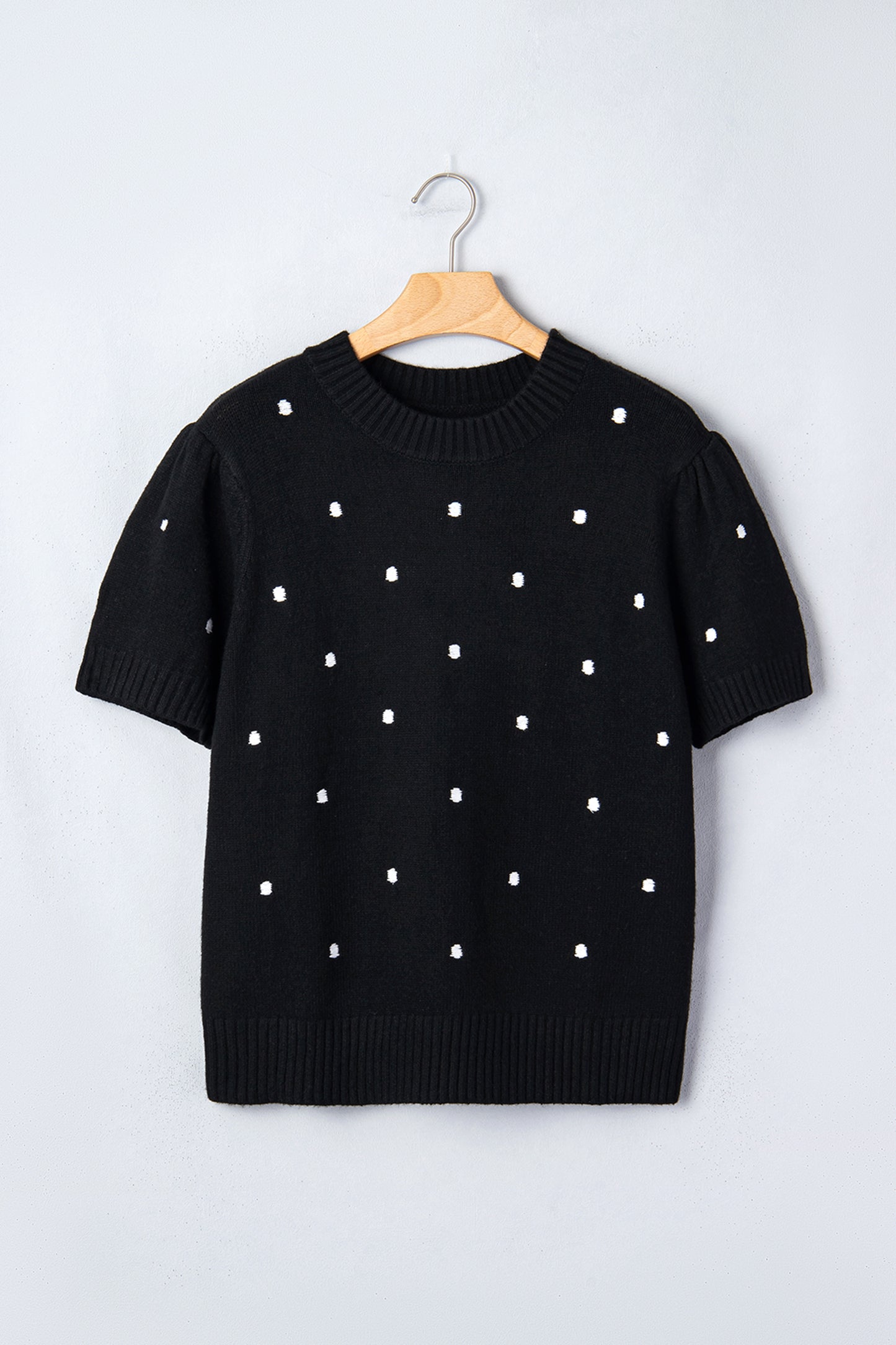 Black Elegant Polka Dot Bubble Short Sleeve Sweater-TOPS / DRESSES-[Adult]-[Female]-2022 Online Blue Zone Planet
