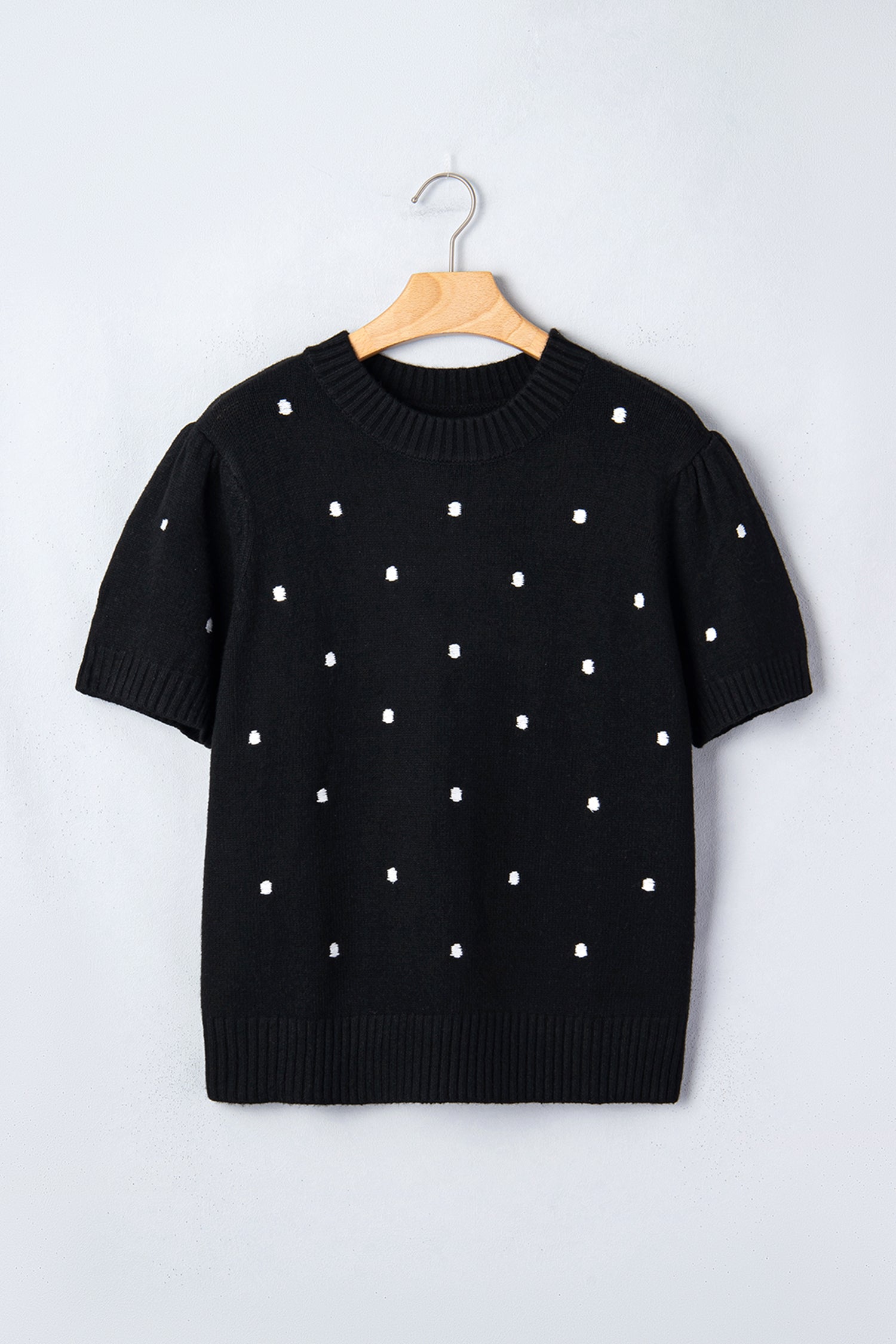 Black Elegant Polka Dot Bubble Short Sleeve Sweater-TOPS / DRESSES-[Adult]-[Female]-2022 Online Blue Zone Planet