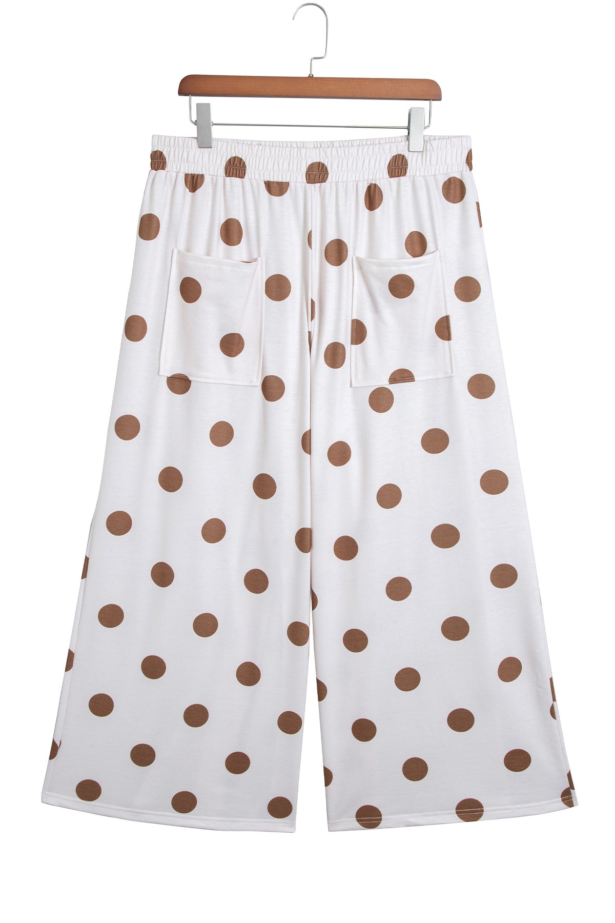 Khaki Polka Dot Elastic Waist Wide Leg Plus Size Pants-Plus Size/Plus Size Bottoms-[Adult]-[Female]-2022 Online Blue Zone Planet