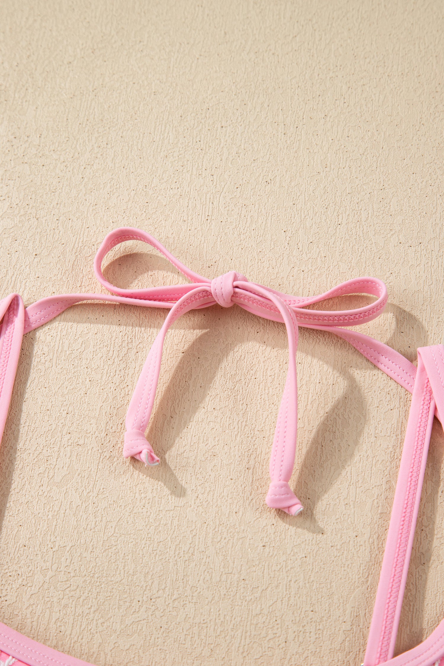 Pink Corded Flower Texture Spaghetti Straps Halterneck One Piece Swimsuit-Swimwear/One Piece Swimsuit-[Adult]-[Female]-2022 Online Blue Zone Planet