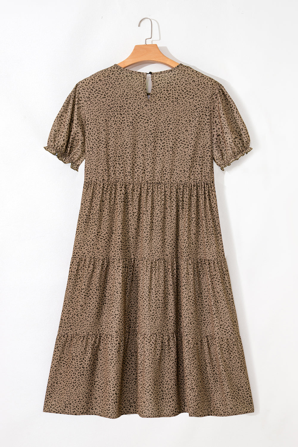 Brown Plus Size Leopard Print Frill Trim Short Sleeve Flared Dress-TOPS / DRESSES-[Adult]-[Female]-2022 Online Blue Zone Planet
