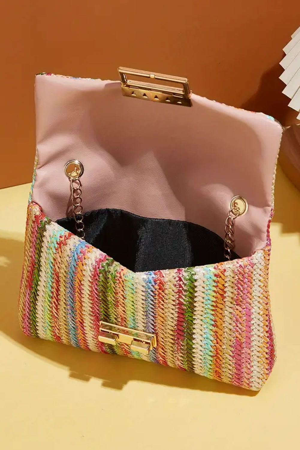 Strawberry Pink Striped Crochet Flapped Single Shoulder Bag-Shoulder Bag-[Adult]-[Female]-Strawberry Pink-ONE SIZE-2022 Online Blue Zone Planet