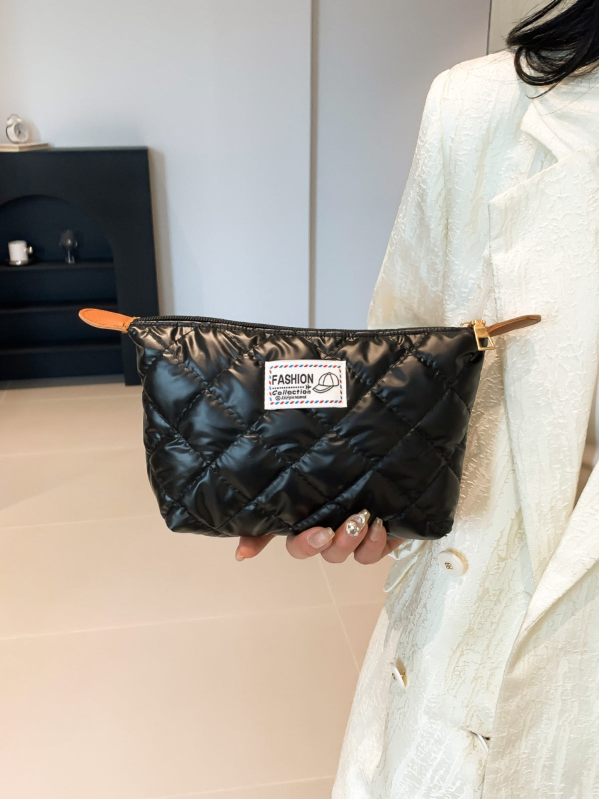 Solid Quilted Clutch with Zipper-HANDBAGS-[Adult]-[Female]-2022 Online Blue Zone Planet